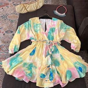 EUC- Beautiful Pastel Dress w/Braided Belt. Dress is fully lined with Slip.